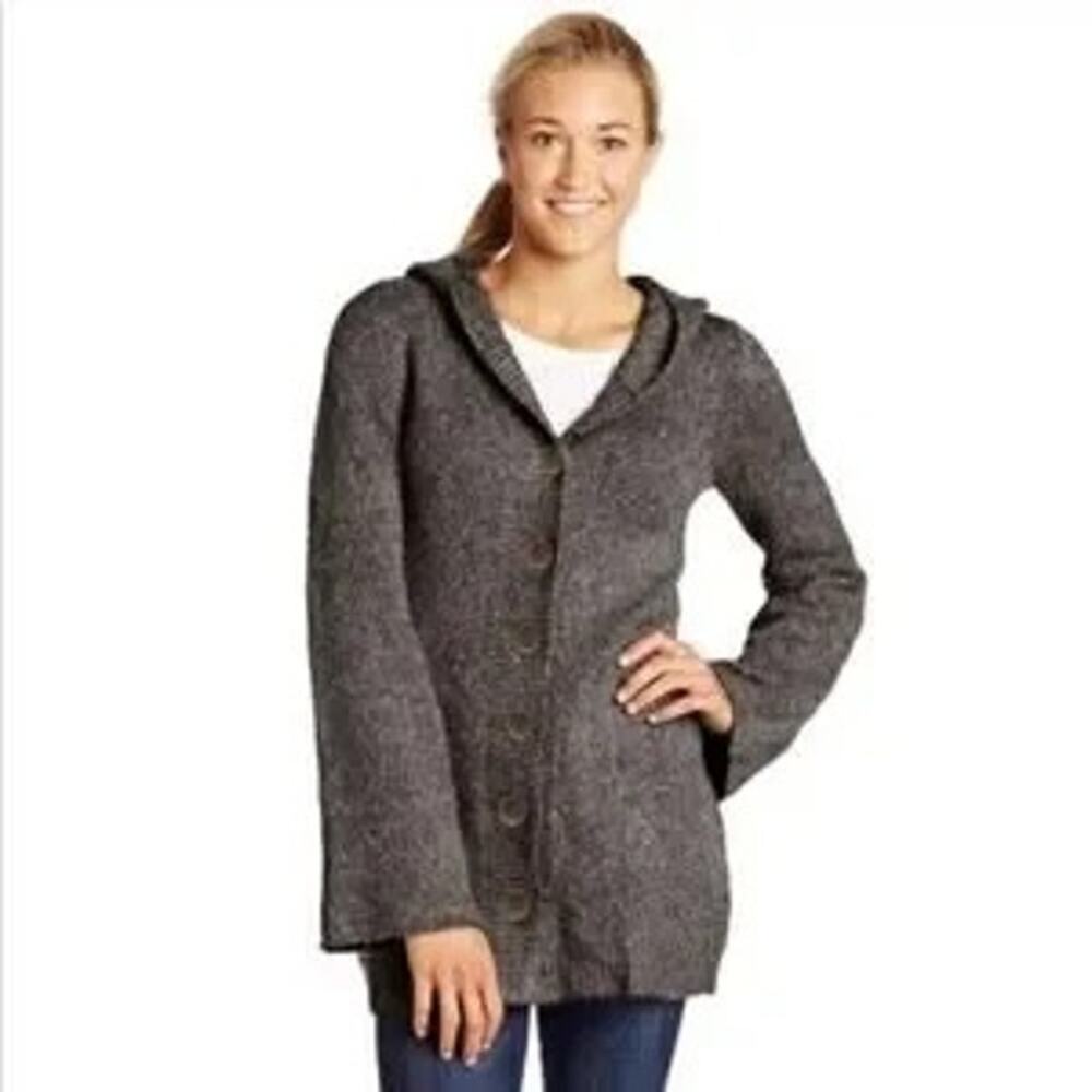 PrAna Willow Duster Longline Cardigan Granola Hooded Gray Cozy Women XS